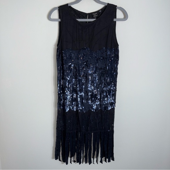 Kate Moss Topshop Sequin Dress-Flapper Gatsby 20s-Sleeveless-Black Navy-US 8-NWT - Picture 1 of 13
